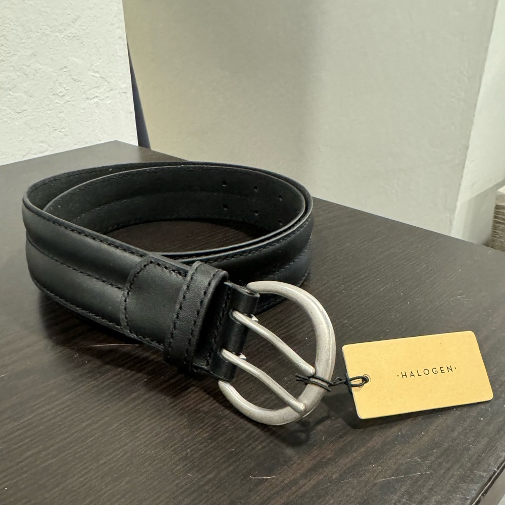 Halogen Black Leather Trouser belt